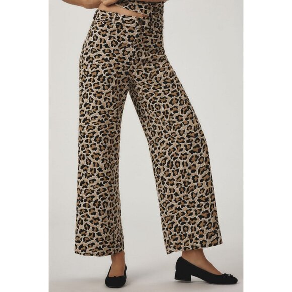 MAEVE Women's The Ettie High-Rise Crop Wide-Leg Pants: Leopard Edition Size 30 - Picture 1 of 12